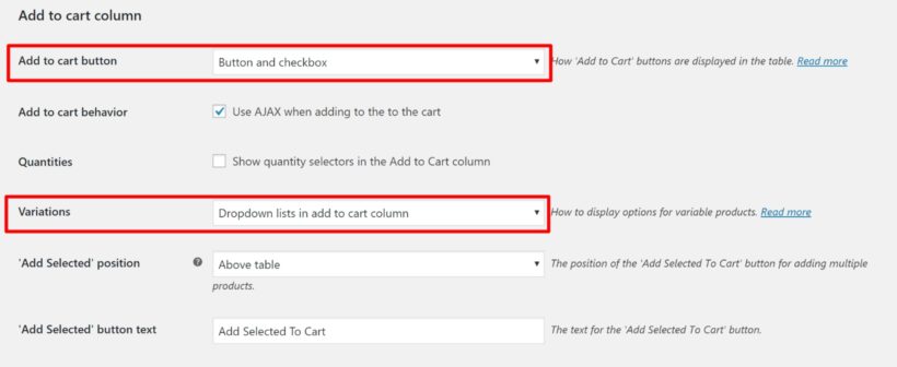 Configure add to cart buttons