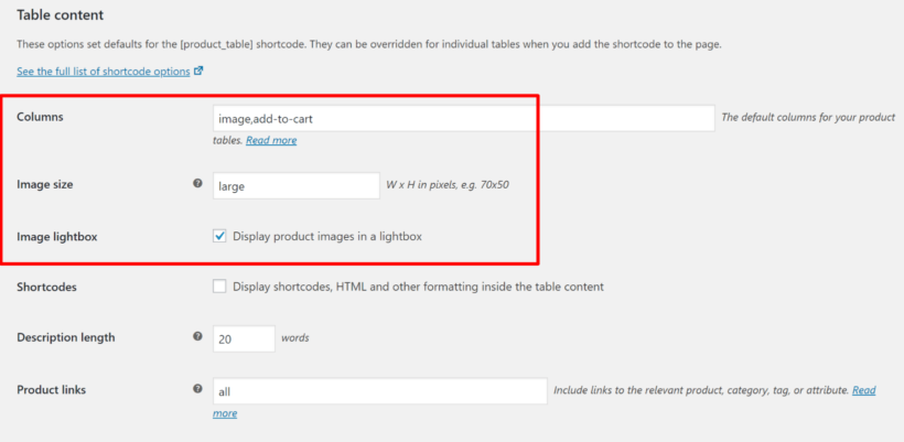 Configure columns