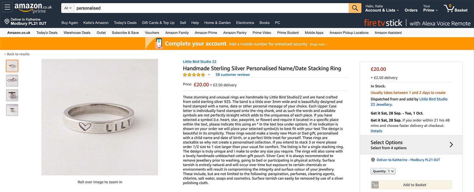 RealLife sites Showing Product Dispatch Times