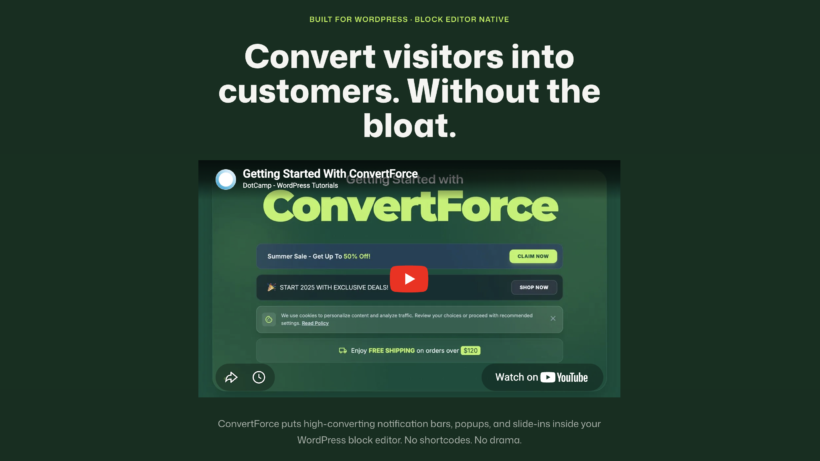 ConvertForce Gutenberg popup and notification bar plugin