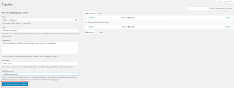 Adding new supplier to WooCommerce Dropshipping