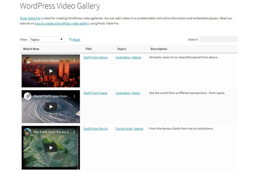 Posts Table Pro WordPress gallery plugin