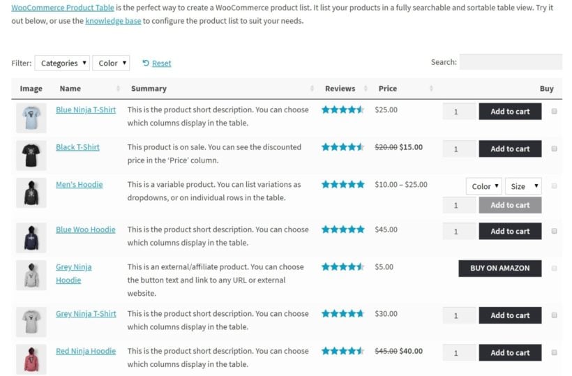 WooCommerce Product Table is the best WordPress gallery plugin for eCommerce