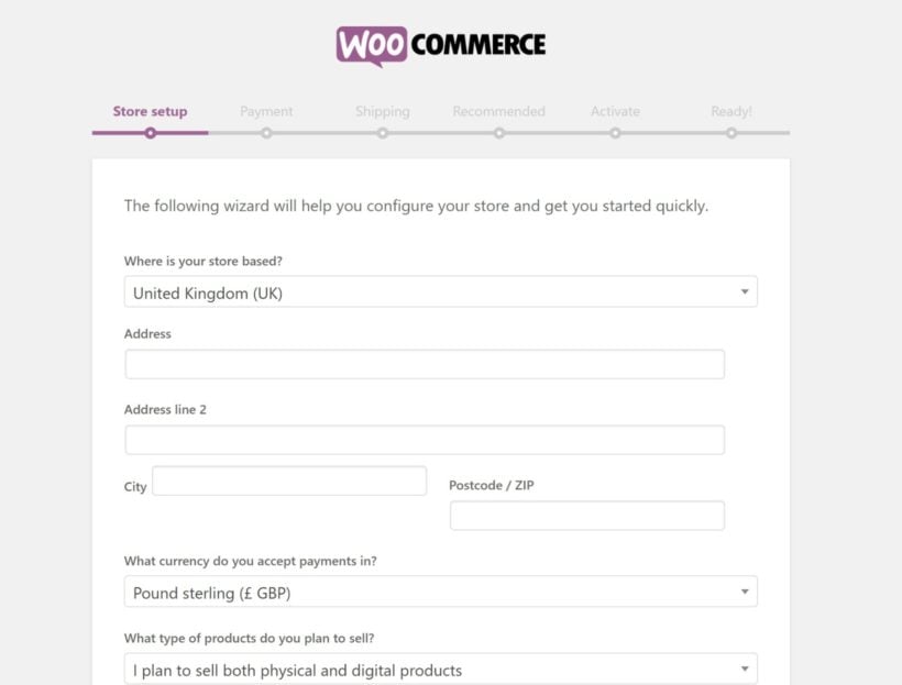 WooCOmmerce wizard