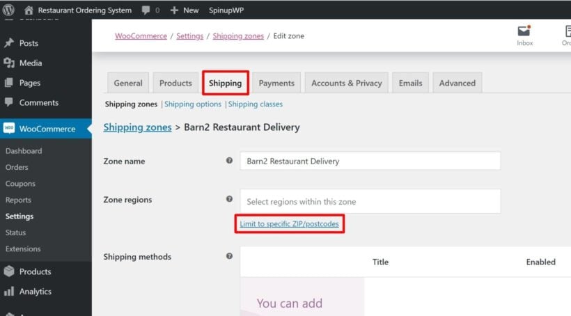 Create shipping zone