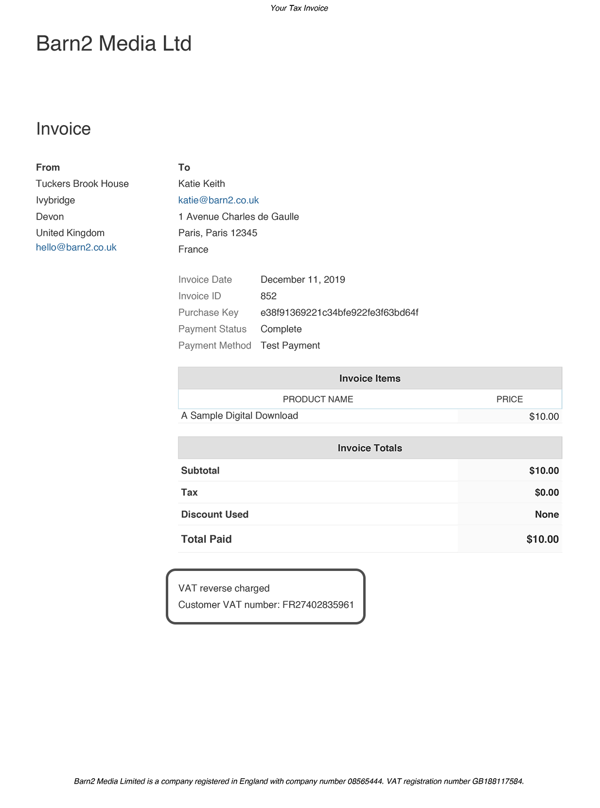 How to Provide EU VAT Tax Invoices in Easy Digital Downloads Intended For European Invoice Template