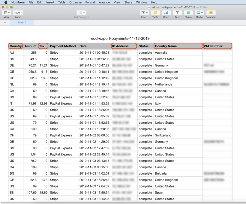 EDD EU VAT screenshot - Download customer location evidence