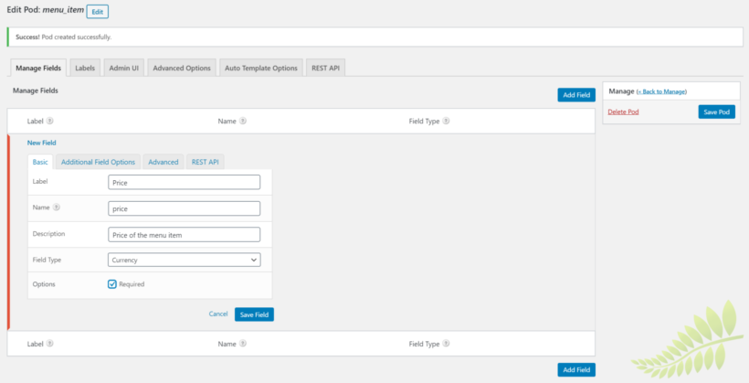 Create custom fields for the new custom post type.