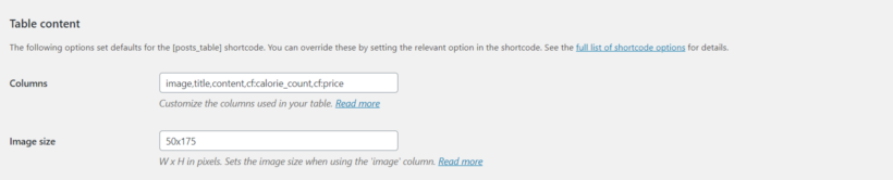 Post Table Pro's columns option.