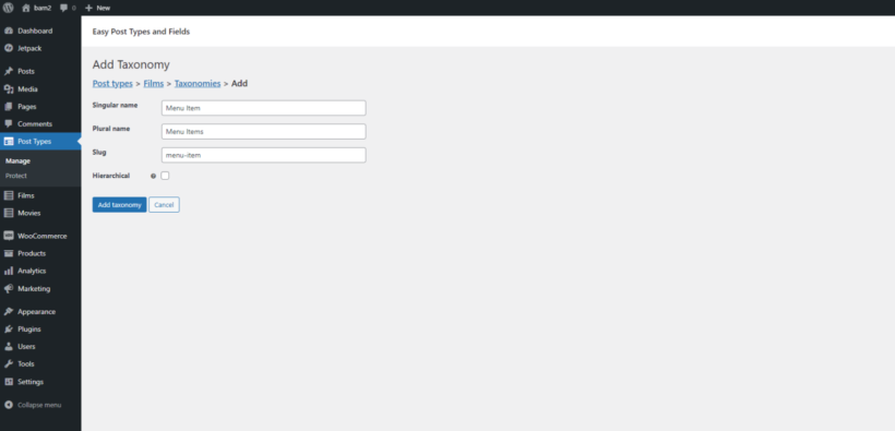 menu items custom post type