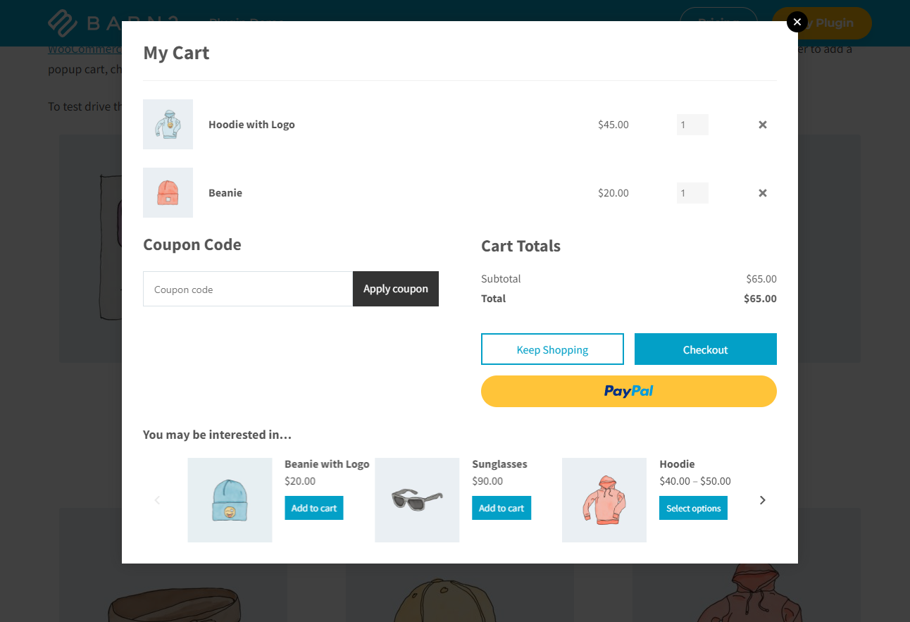 Fast Cart popup presenting discounted cross-sell offers below the cart items