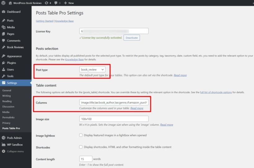 Configure columns
