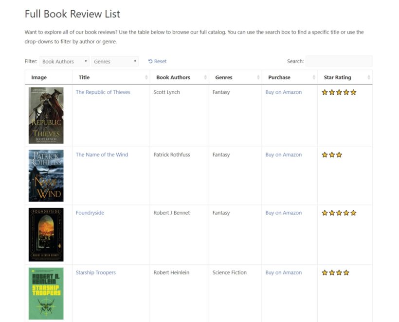 WordPress book review plugin example