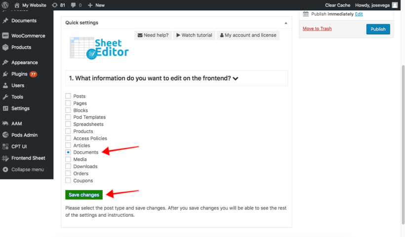 WordPress front end editor plugin shortcode