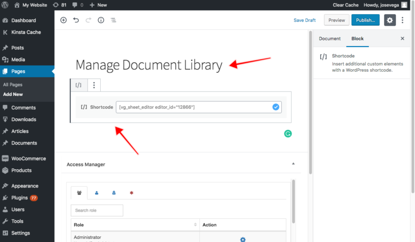 Create WordPress front end editor page for table editing