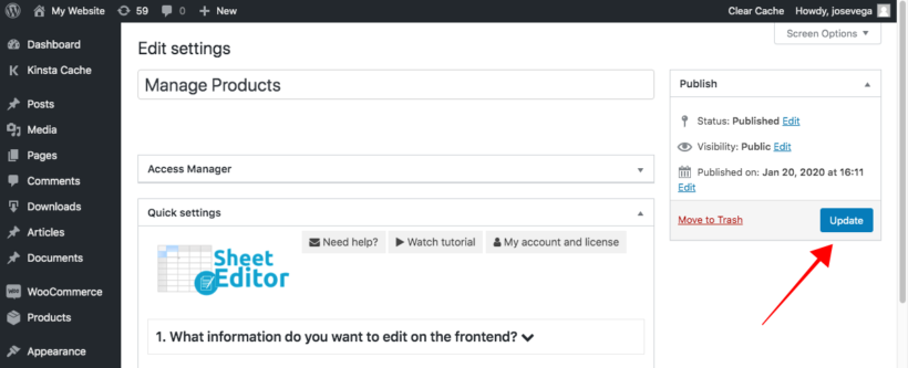 Publish WooCommerce frontend product editor