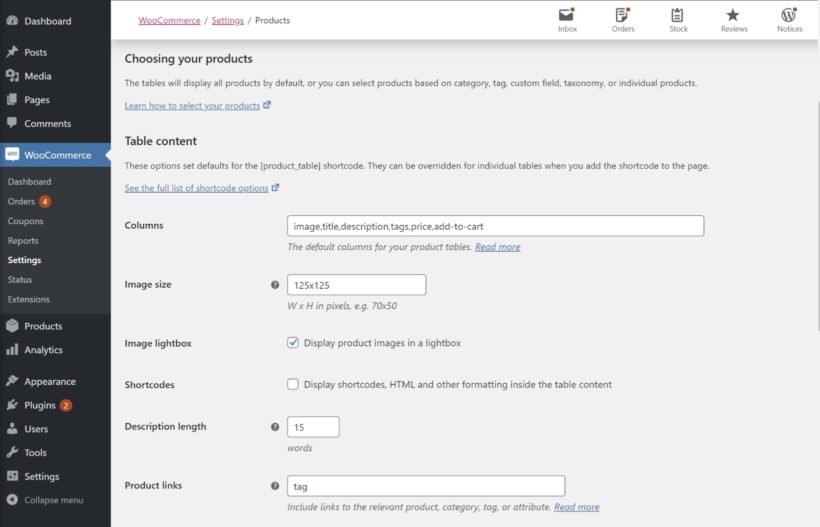 Configure columns