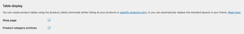 WooCommerce add product table to shop and category pages