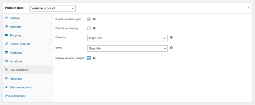WooCommerce Bulk Variations product page tab