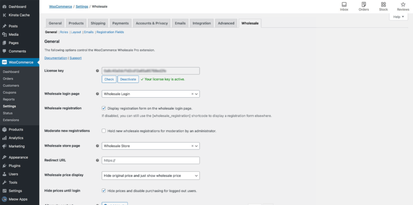 WooCommerce Wholesale Pro plugin settings