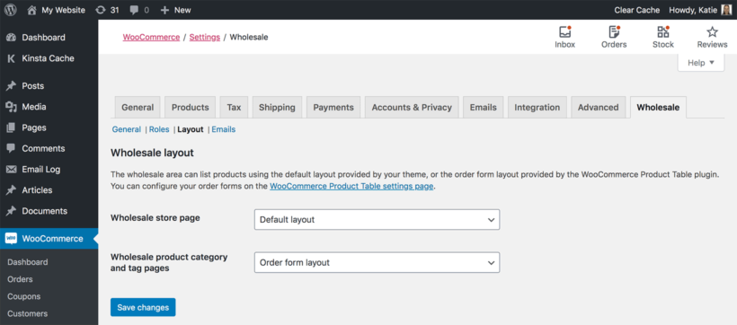 WooCommerce wholesale layout settings