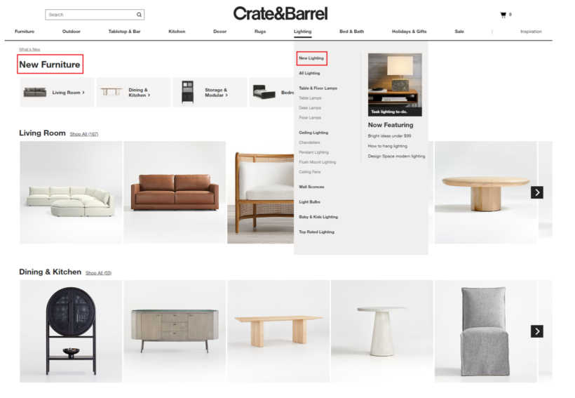 Crate and Barrel products page