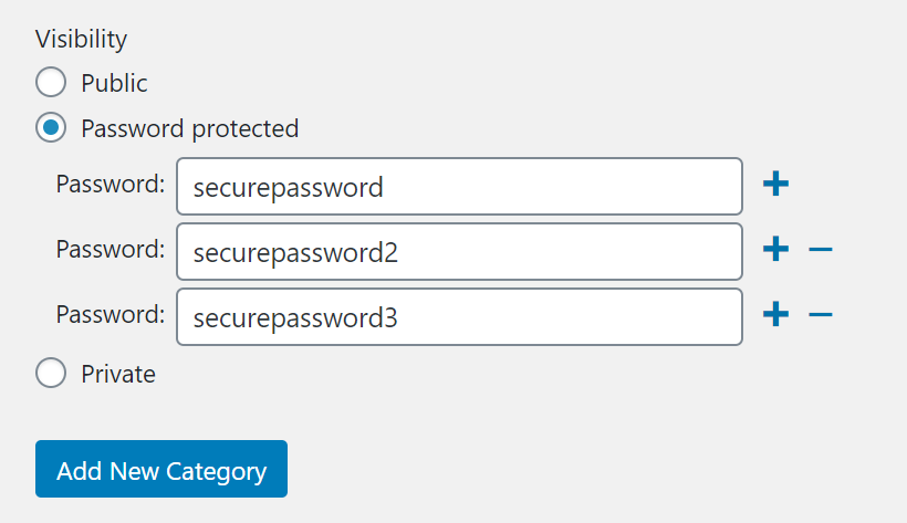 Setting multiple passwords to hide WordPress posts and categories