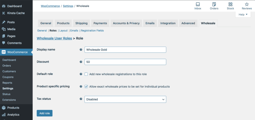 Create a wholesale website with user roles