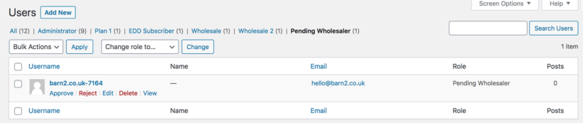 Bulk approve pending wholesaler users