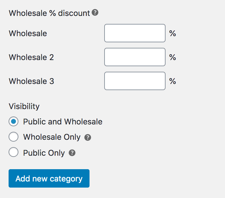 Wholesale category discount visibility options