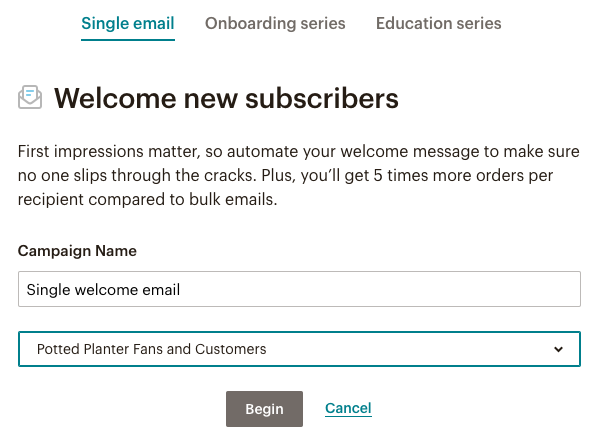 MailChimp welcome email