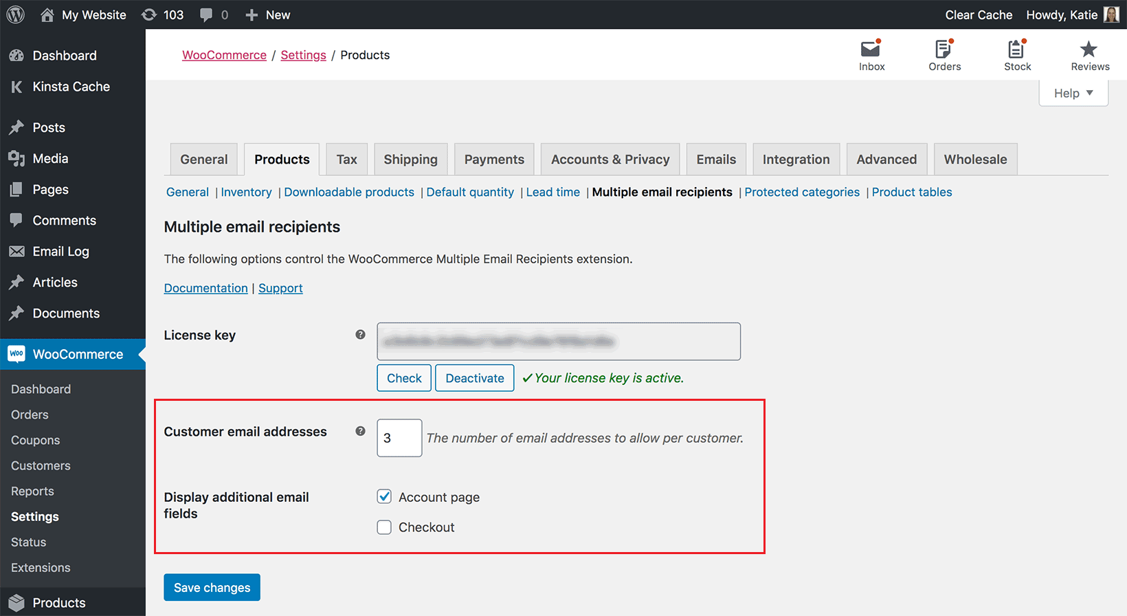 WooCommerce Multiple Email Recipients email address settings