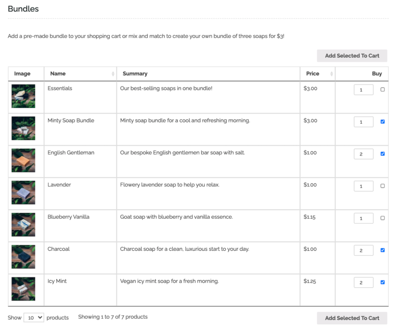 WooCommerce product bundles in product table