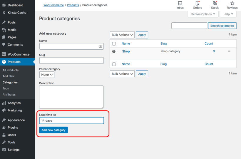 WooCommerce category lead time plugin