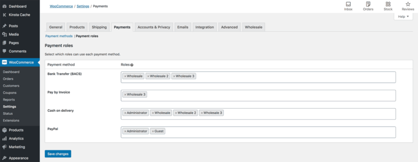 WooCommerce role based payment methods