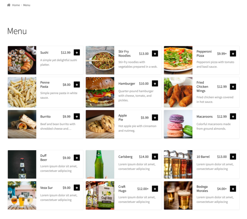 WooCommerce food order form preview