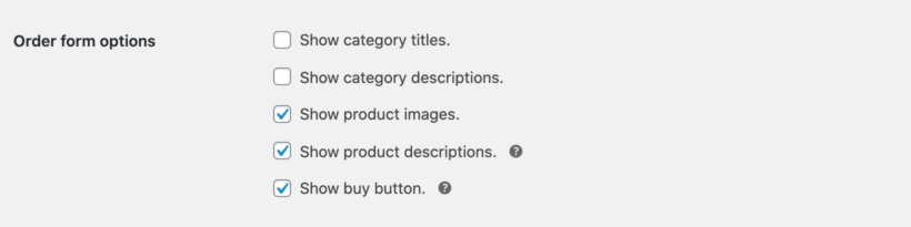 Food order form display options