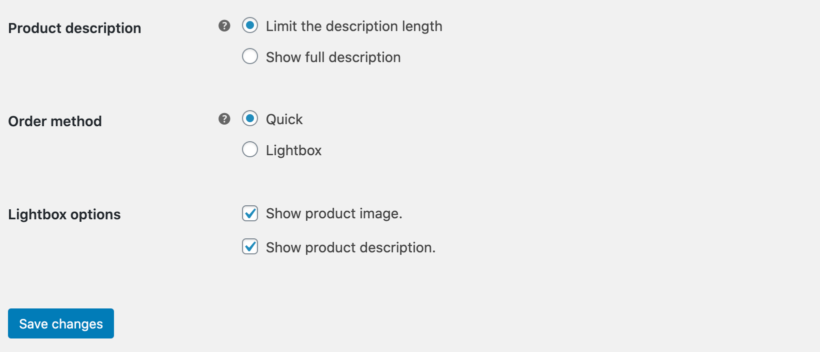 Order method settings