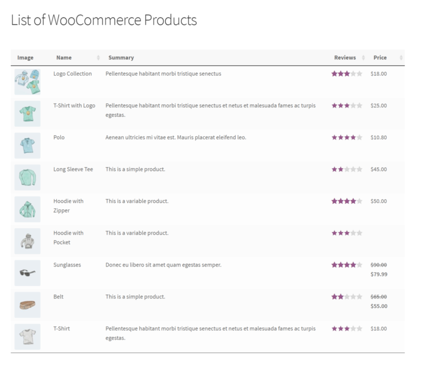 Print WooCommerce product list preview