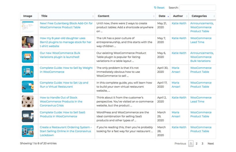 Posts Table with Search & Sort