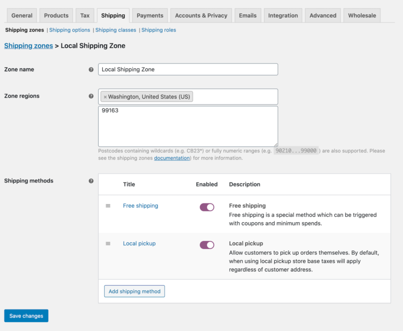 Shipping zones in WooCommerce