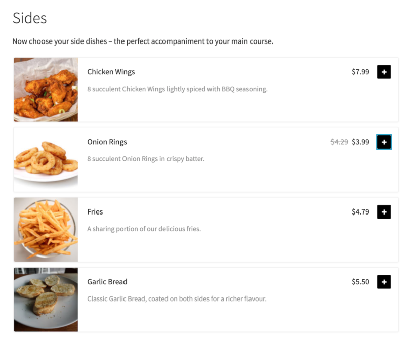 Online food order menu