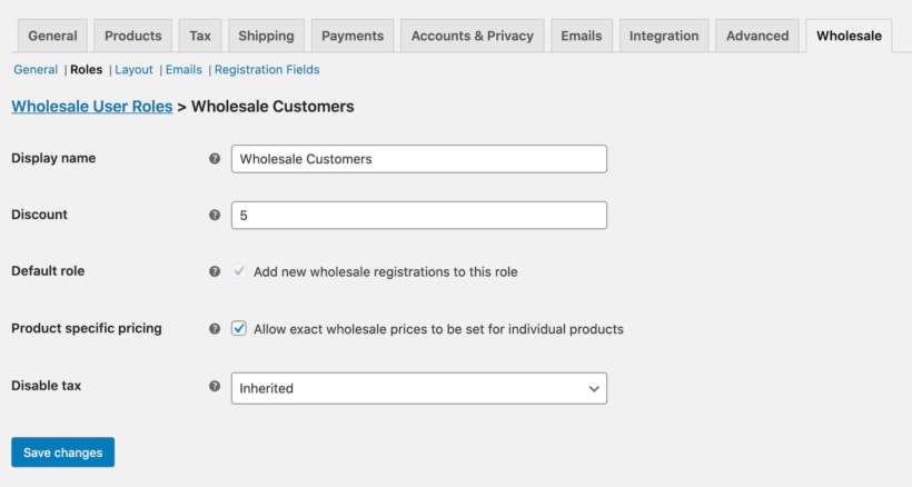 Wholesale customers user role