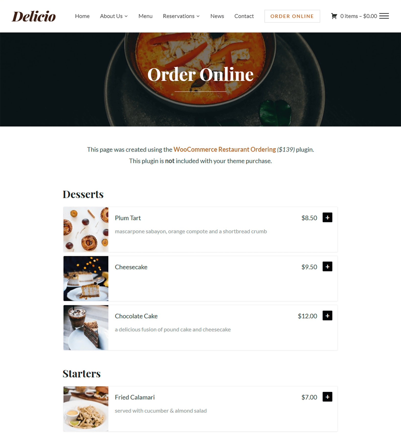 Delicio theme uses Woocommerce Restaurant Ordering plugin by Barn2