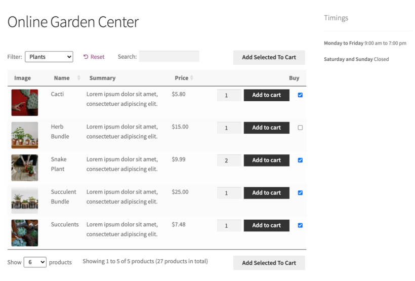 Online garden center timings