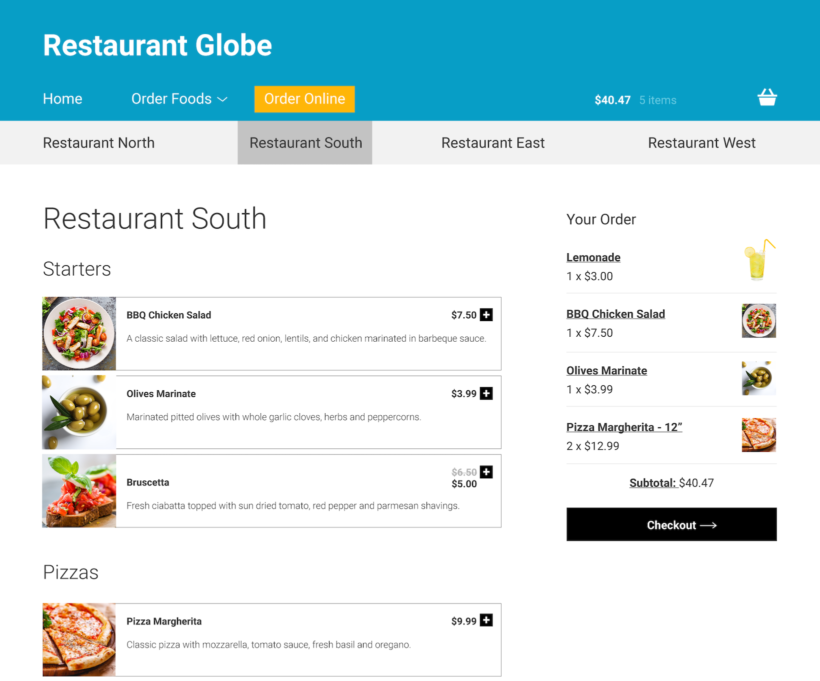 Restaurant chain order online system