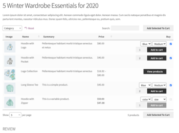 WooCommerce Product Table preview