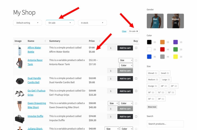 WooCommerce Product Filters table on sale