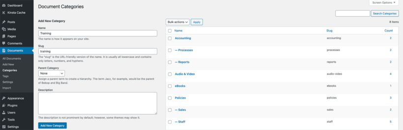 Document library categories