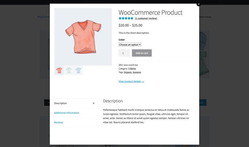 WooCommerce Quick View description reviews